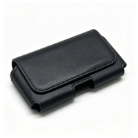 Étui universel en cuir noir personnalisé pour téléphones portables avec fermeture auto-agrippante – Housse pour homme