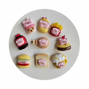 100 pièces dessin animé cochon résine Flatback Cabochon frites boire bière crème glacée hambourg Mini nourriture pour étui de téléphone portable Scrapbook