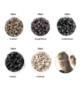 Micro cuentas de cabello de alta calidad, Micro anillos de extensión de cabello invisibles y cuentas forradas de silicona/enlaces de silicona del mismo color - Product Image 2