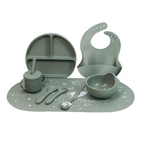 Ensemble de 8 pièces de vaisselle en silicone pour bébé : assiette à ventouse, bol, cuillère, fourchette, bavoir pour enfants
