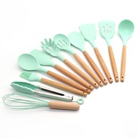 Ustensiles de cuisine résistants à la chaleur 12 pièces de spatule en silicone ensemble gadgets outils avec support manche en bois ensemble d'ustensiles de cuisine