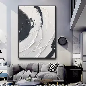 Textures d'art abstraites modernes peintes à la main noir et blanc grande peinture murale nature morte à la main peinture à l'huile toile art <span class=keywords><strong>mural</strong></span> - Product Image 2