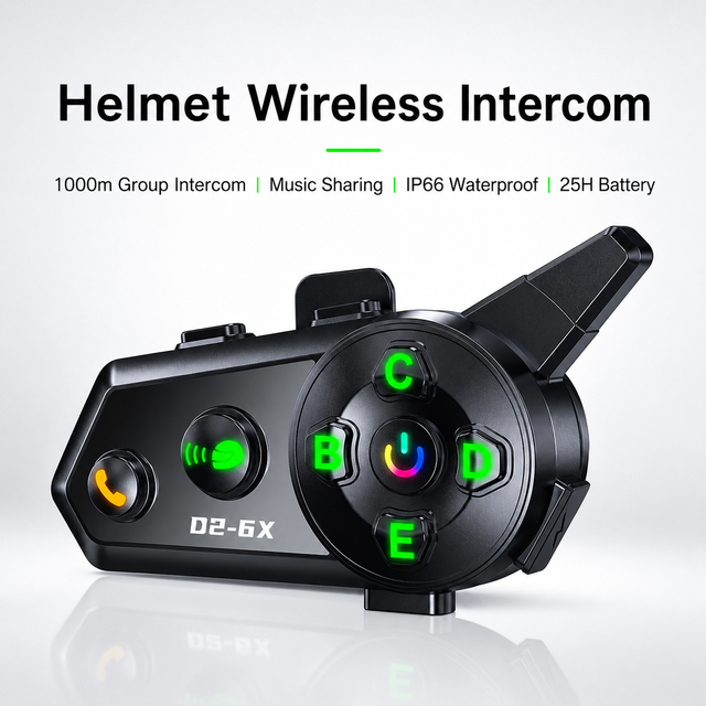 Helmet  Intercom Headset for 5 Riders 500M Full Duplex Motorcycle Communication 25H Music 15H Intercom IPX6