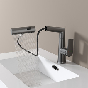 Single Handle Pull Out <b>Spray</b> Basin Faucet Ceramic Valve Core Deck <b>Mounted</b> Single Hole Hot Cold Water Tap - Product Image 1