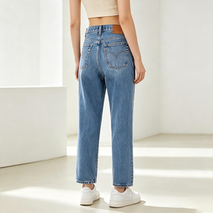 Jeans de Mujer de Cintura Alta, Corte Recto, 100% Algodón, Cierre de Botones, Estilo Clásico - Product Image 4