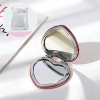 Miroir de maquillage compact en forme de cœur rose, mignon, portable, avec paillettes, pour voyage