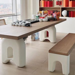 Solid Wood Cream Colored McDull Dining <b>Table</b> Nordic Rectangular Designer Desk For Home Office Use - Product Image 3