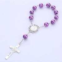 Faveurs de baptême, mini chapelet plaqué or, couleur ivoire, fausses perles, motif croix et Jésus, idéal pour un cadeau de baptême ou de communion