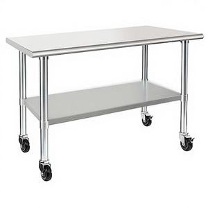Table de travail commerciale en acier inoxydable NSF avec roulettes, 48"x24", table de préparation robuste avec étagère inférieure - Product Image 1