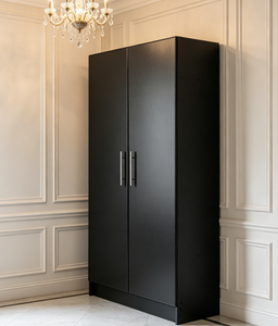 <span class=keywords><strong>Armario</strong></span> <span class=keywords><strong>Alto</strong></span> de 2 Puertas Negro Directo de Fábrica, <span class=keywords><strong>Armario</strong></span> de Almacenamiento Moderno y Sencillo para Dormitorio con Tiradores Metálicos - Product Image 4