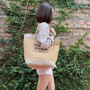 Bolsa <span class=keywords><strong>de</strong></span> Yute Natural Personalizada con Forro Impermeable, Combinación <span class=keywords><strong>de</strong></span> Lino y Algodón, Remaches <span class=keywords><strong>de</strong></span> Cobre Antiguo para Compras y Regalos - Product Image 6