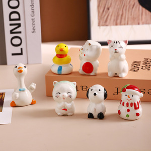 Figuras de animales de cerámica con diseño de dibujos animados, decoración de escritorio para el hogar pintada a mano, regalo para parejas, amigos, colegas - Product Image 2