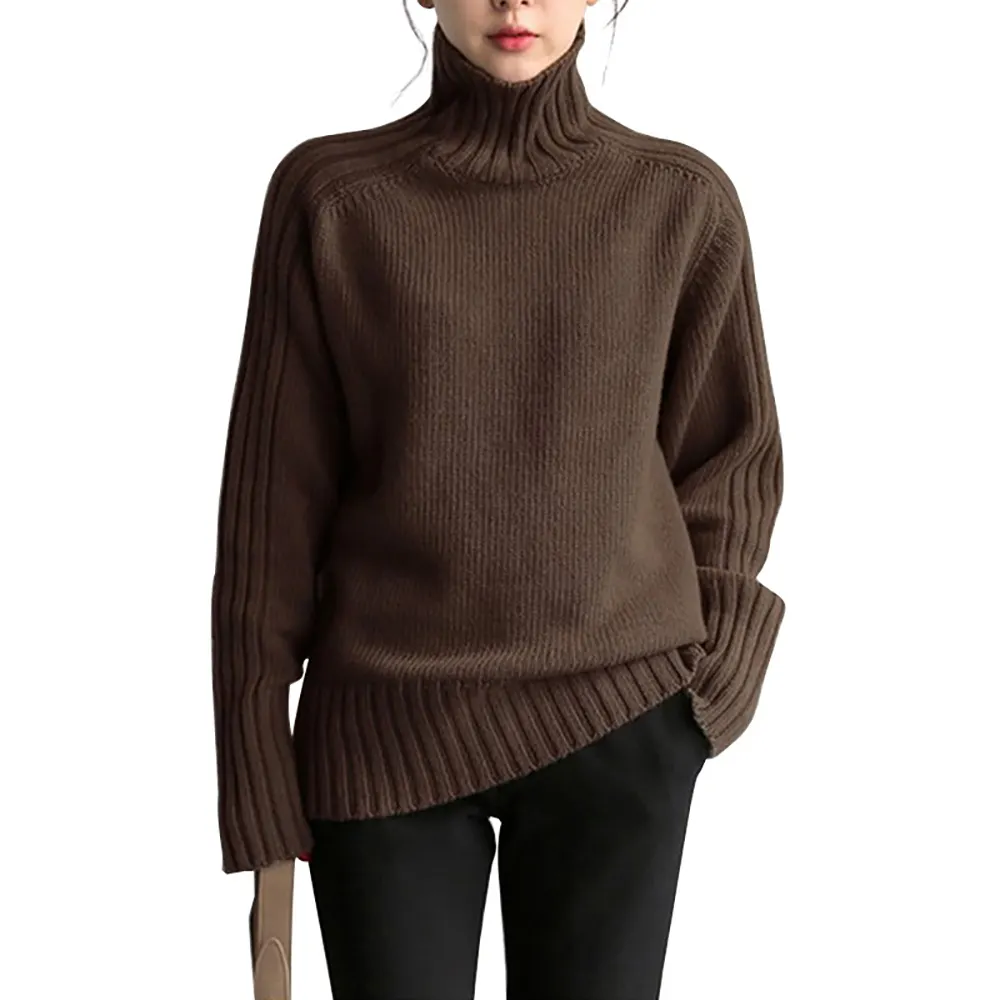 High Quality Custom Turtleneck Cashmere High Neck Knit Cotton Pullover Women Sweater