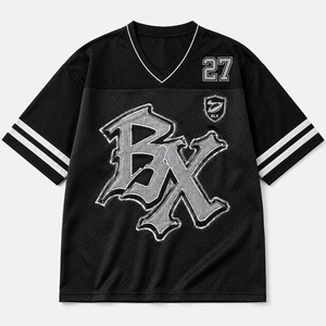 เสื้อฟุตบอลพิมพ์ลายสไตล์โกธิควินเทจ ทรงโอเวอร์ไซส์ ผ้าตาข่าย ระบายอากาศได้ดี เสื้อสตรีทแวร์สำหรับแฟนกีฬา เสื้อยืดลำลอง - Product Image 2