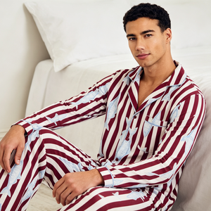 Ensemble de pyjamas pour hommes en coton rafraîchissant, motif rayé poisson, pyjama personnalisé en bambou, vêtements de nuit, fabricant en gros - Product Image 2