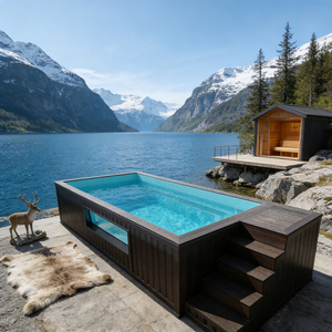 Piscine formelle avec un design symétrique et des aménagements paysagers ornementaux - Product Image 2