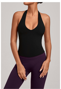 RUIQUIWN <span class=keywords><strong>Haut</strong></span> de sport personnalisé pour femme à séchage rapide, col halter, dos creux, respirant, pour le fitness, le yoga et l'entraînement - Product Image 4
