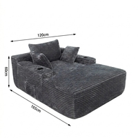 Canapé modulaire 2 places en velours côtelé gris, prêt à être expédié depuis les États-Unis, avec porte-gobelets et compression sous vide