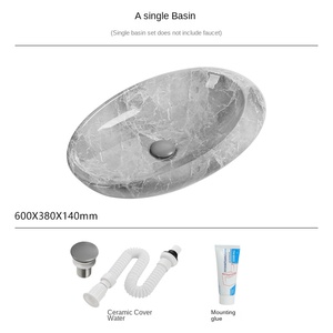 Hiện đại màu xám đá cẩm thạch mô hình duy nhất-lỗ vòi núi gốm nghệ thuật hình bầu dục rửa lưu vực cho phòng tắm ban công duy nhất lưu vực rửa lưu vực - Product Image 6