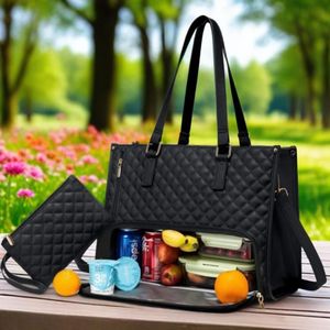 2 In 1 Insulated <b>Lunch</b> <b>Bag</b> Handbag <b>Box</b> Type Zipper Closure Black Fashion Crossbody <b>Bag</b> For Everyday Use - Product Image 1