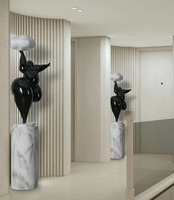 Lampadaire LED d'intérieur moderne avec abat-jour en pierre bleue pour clubs, bars, hôtels - Sculpture lumineuse artistique pour fêtes, motif humain debout