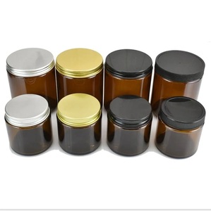 Custom 4oz 8oz Candle Jars Amber Jar Wide Mouth Straight Sided Storage Jar with Metal/Plastic Lid for Candle in Bulk