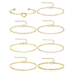8 pulseras de oro chapadas en oro de 18 quilates, eslabones de acero inoxidable, cuentas satelitales en espiga, Twist Mariner CZ, cadena de puño con nudo de amor de tenis - Product Image 1