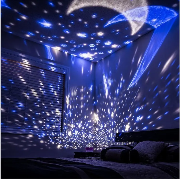 YSD Lámpara de iluminación nocturna, moderna proyección giratoria de  estrellas, lámpara romántica de proyector de estrellas para niños,  recargable por