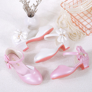 Han nouveau Style blanc rose talon haut princesse chaussures filles sans lacet fermeture Peal Bow fête chaussures d'école quotidiennes - Product Image 5