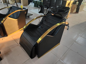 Sillón de Peluquería Eléctrico Moderno Personalizado de Cuero PU con Lavabo de Cerámica, Reposapiés Ajustable y Duradero para Barbería y Salón de Belleza - Product Image 1