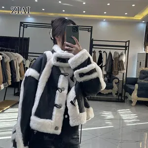 Leather and fur integrated new lamb wool coat women's winter thickened short motorcycle woman jacket winter