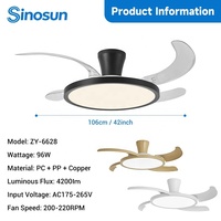 Ventilateur de plafond LED invisible silencieux à moteur BLDC, 42 pouces, 3 températures de couleur, télécommande, intensité variable, pour restaurant moderne (OEM/ODM)