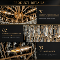 Lustres suspendus modernes et rétro de luxe, lampes à pampilles en cristal doré pour hôtel, hall, décoration de mariage