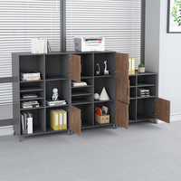 Archivador Metálico Moderno, Mueble de Almacenamiento para Oficina, Puerta de Madera con Estantes Abiertos, Mueble Bajo con Cerradura