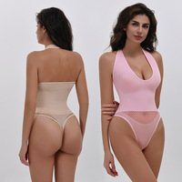 Combinaison Halter Femme Sans Couture en Nylon, Design Sexy au Dos, Body Sculptant la Taille ; Lingerie Gainante Grande Taille Effet Ventre Plat et Rehaussement des Fesses
