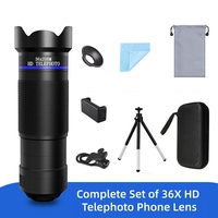 Kit d'objectif téléobjectif HD 36X pour téléphone, objectif téléobjectif universel pour téléphone portable avec mini trépied, clip pour téléphone pour iPhone Samsung