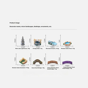 Ornements de scène en résine rétro antique pour micro-paysage, avec phare du Lac de l'Ouest, puits d'eau, petite fontaine et pont avec eau courante - Product Image 5