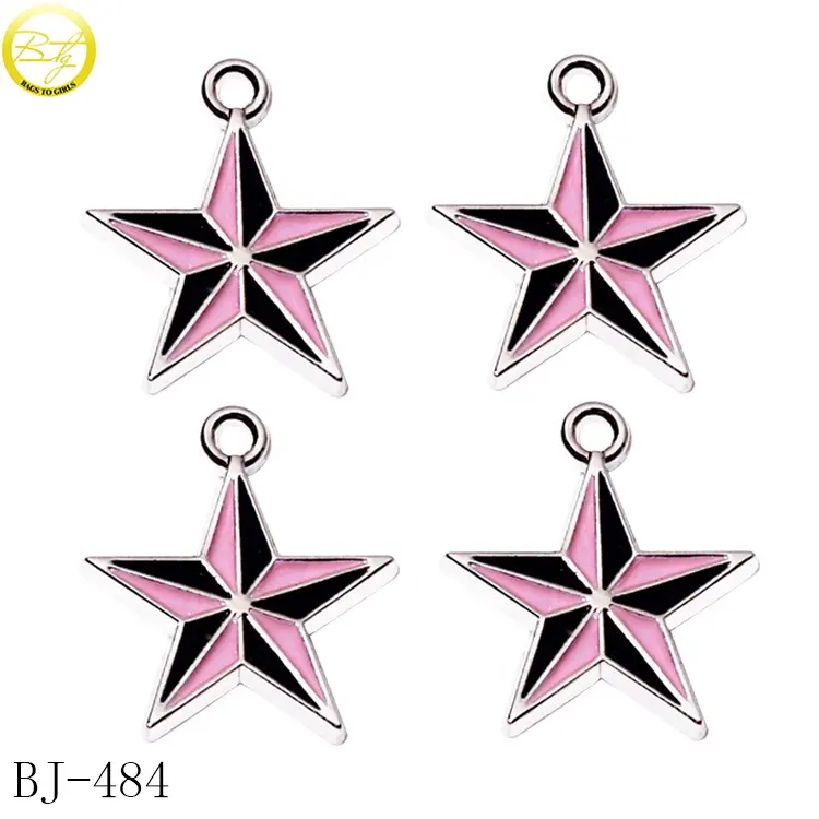 Fundição brinco acessório logotipo da estrela mini tag para colar de pingente de esmalte encantos artesanais fiiting