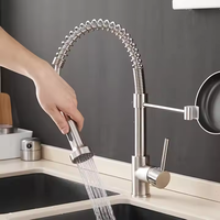 Robinet de cuisine moderne classique à poignée unique, extractible, en acier inoxydable 304, avec cartouche céramique, à poser sur comptoir, pour hôtel