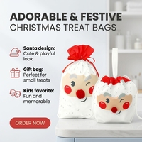Sac cadeau en non-tissé avec cordon de serrage, motif de dessin animé de Père Noël amusant, décoration de fête de Noël et emballage de sac cadeau