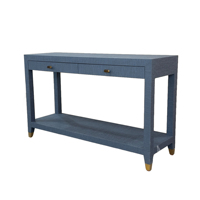HLM01 Table console populaire de luxe au design moderne avec deux tiroirs et cadre en bois massif et toile d'herbe bleue pour le salon