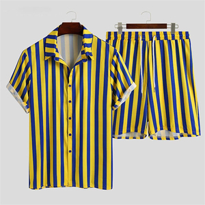 Completo da Uomo Casual Estivo con Stampa Floreale, Camicia e Pantaloncini, Set 2 Pezzi, Vestibilità Larga, Stile Hawaiano, Tessuto Lavorato a Maglia, Traspirante e <span class=keywords><strong>Termico</strong></span> - Product Image 3