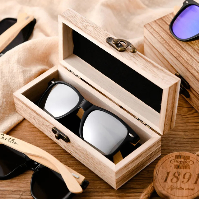 Eco-Friendly Rectangle Portable Pine Wood Eye Glasses Case Carbonized Wooden Sunglasses Box Custom Logo Customizable Options