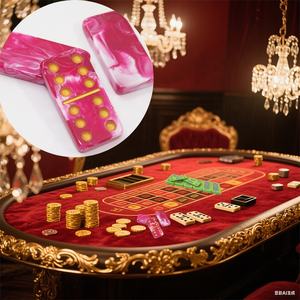 Outils de divertissement en gros Logo personnalisé de couleur rose 28pcs Double Six Domino Set pour jeu de hasard classique - Product Image 2