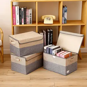 Faltbare Aufbewahrung sbox 28L Große Vorrats behälter mit Deckel Aufbewahrung boxen mit Griffen Faltbarer Korb aus Baumwoll leinen aus Stoff für Schlafzimmer