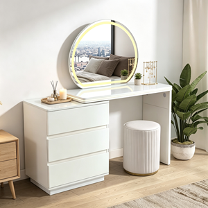 Nuevo tocador de lujo francés con superficie de mármol blanco, espejo con luz LED, varios cajones acanalados, extensible, para dormitorio. - Product Image 2