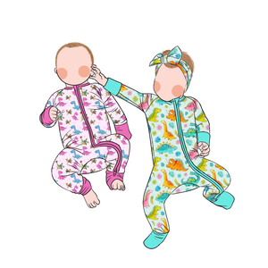 Romper Bayi Anak Lengan Panjang Resleting Bambu Custom Grosir untuk Musim Gugur, Piyama Kasual Warna Senada Bermotif ODM MOQ 5pcs - Product Image 2