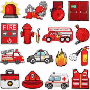 <b>Fire</b> Awareness Education <b>Fire</b> Truck Firefighter Alarm Computer Embroidered Patch Cute Polyester Thread Clothing Badge Supports - Product Image 1