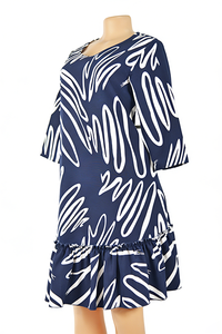 New Style Hibiscus Flower Print Polynesian Tribal Spandex Casual Hawaiian Dress O-Neck Knee Length Fit <strong>Flare</strong> Ladies - Product Image 5