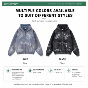 เสื้อฮู้ดซิปผู้ชายผ้าพลัฌหนานุ่ม 360 กรัม พิมพ์ลายกราฟฟิตี สไตล์สตรีทแวร์ น้ำหนักมาก รับผลิตแบบ OEM เสื้อคลุมท็อปโค้ท - Product Image 6